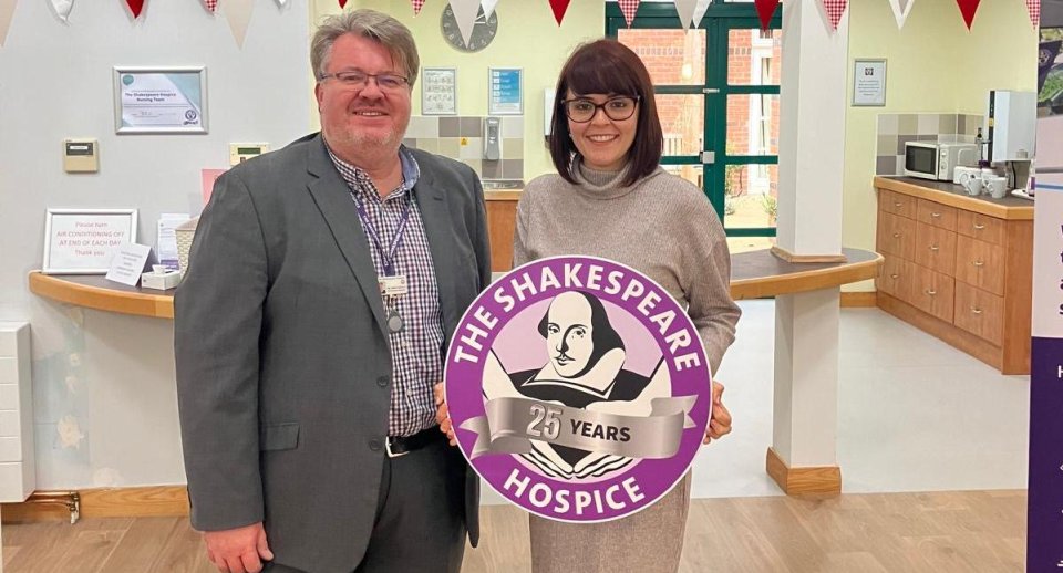 Charlotte Todd of HCB Solicitors with Tim Tarby-Donald, Partnerships Manager at The Shakespeare Hospice