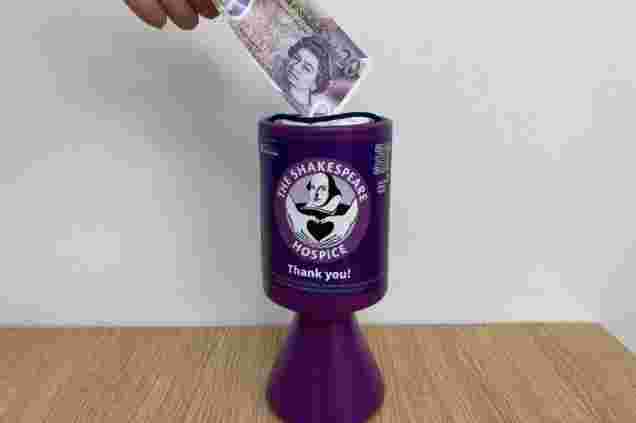 £20 note put into a Shakespeare Hospice collection tin